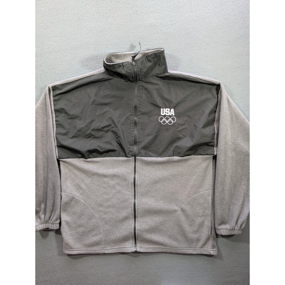 Vintage Team USA Olympic Jacket Men’s Large Gray Black Fleece Made in USA